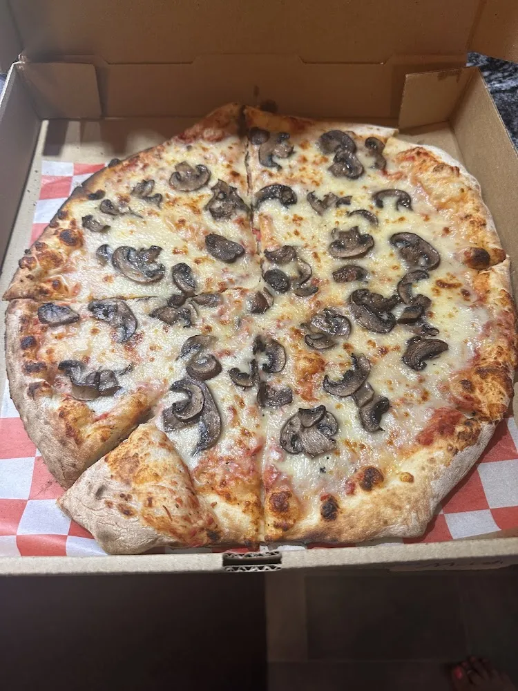 Mushroom Pizza w Red Sauce and Mozzarella Cheese and Provolone